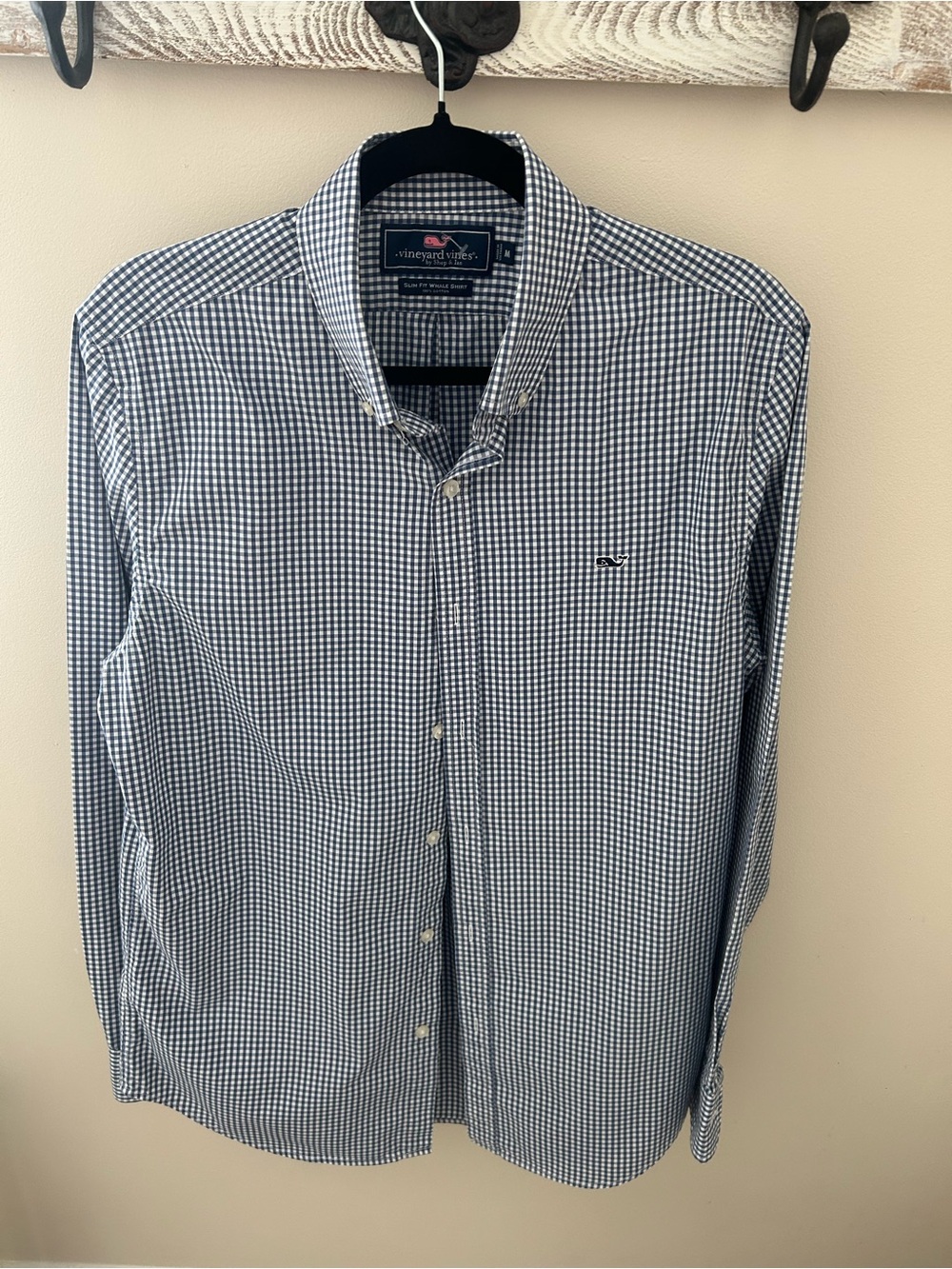 Vineyard Vines Men’s Blue Gingham Button-Down Shirt. Slim fit M